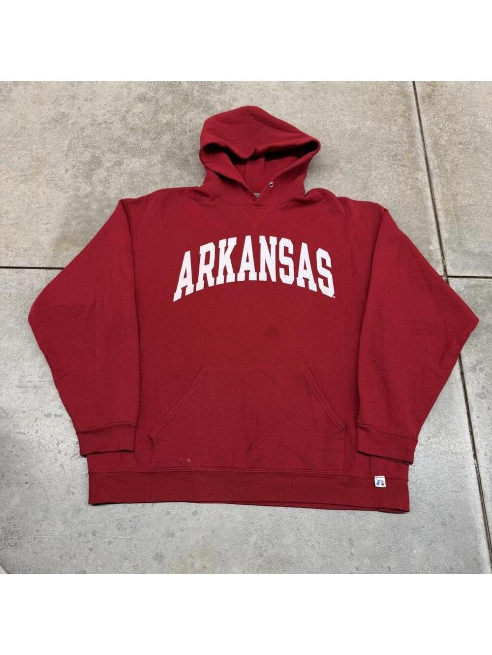vintage university of arkansas russell athletics burgandy hoodie size xl